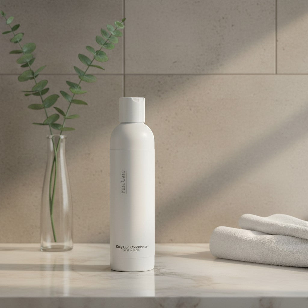 PureCare Daily Curl Conditioner bottle, a white bottle with a flip-top cap, designed to hydrate and define curls.
