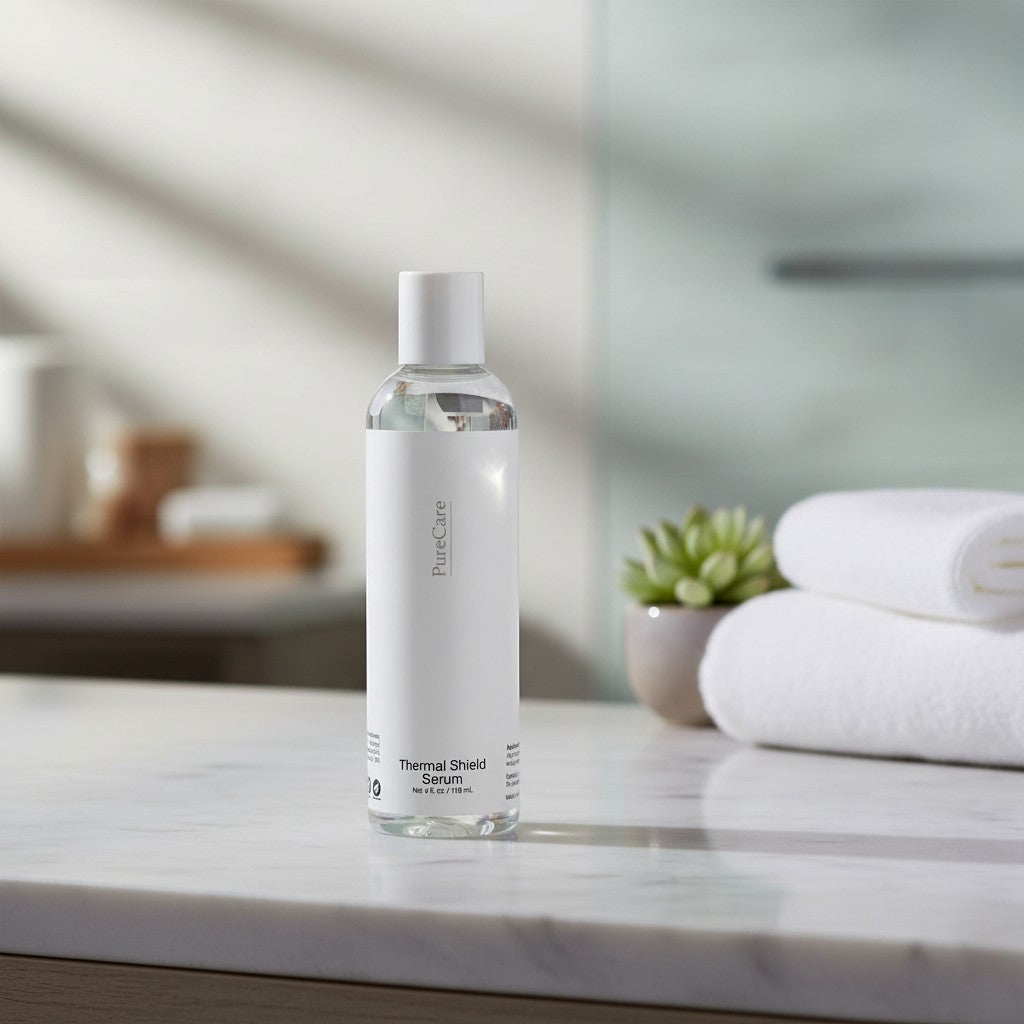 PureCare Thermal Shield Serum protects hair from heat damage, enhances shine, and reduces breakage. Lightweight formula.